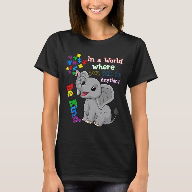 T-shirt Cute Be Kind Elephant Et Puzzle Pièce Autisme Awar (Devant)