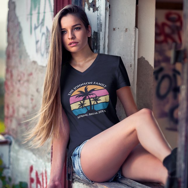 T-shirt Cute Beach Palm Tree Custom Spring Break Femmes (Créateur téléchargé)