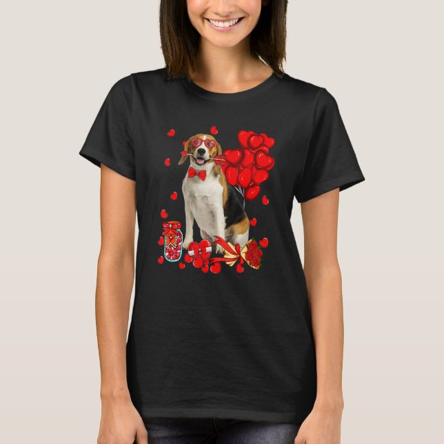 T-shirt Cute Beagle Dog Funny Heart Valentine's Day Dog Mo (Devant)
