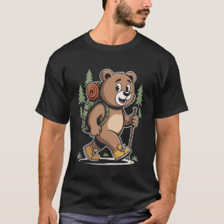 T-shirt Cute Bear Hiking Adventure Backpack Forest Animal 