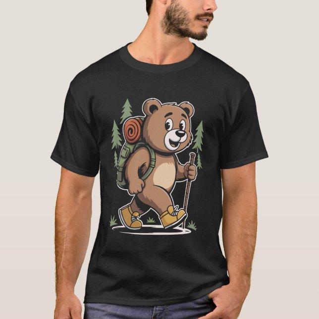 T-shirt Cute Bear Hiking Adventure Backpack Forest Animal  (Devant)