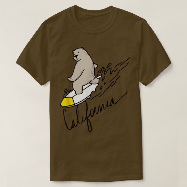 T-shirt Cute Bear Surfing The California Bear State flag C (Design devant)