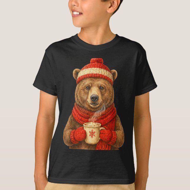 T-shirt Cute Bear With Santa Hat Coffee Lover Funny Winter (Devant)