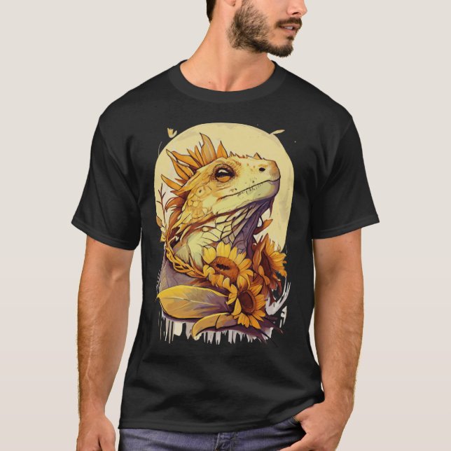 T-shirt Cute Bearded Dragon Sunflower Reptile Lizard (Devant)