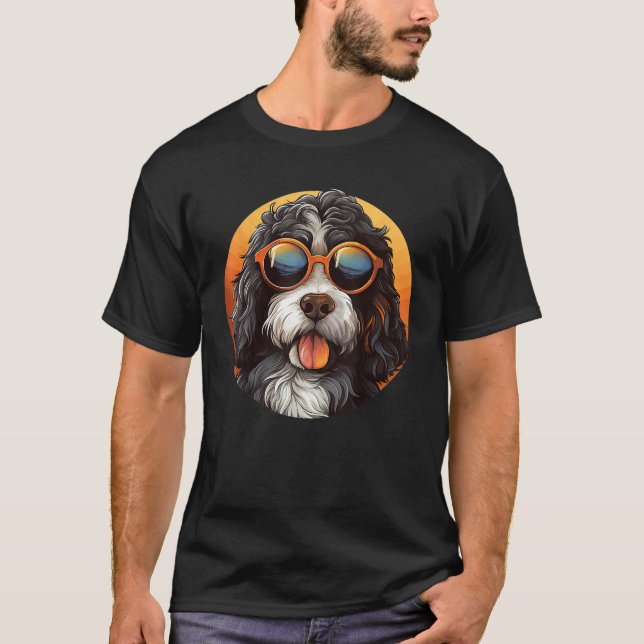 T-shirt Cute Bernedoodle With Sunglasses Colorful Graphic  (Devant)