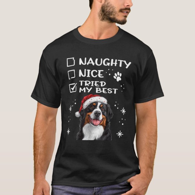 T-shirt Cute Bernese Mountain Dog Christmas Naughty Nice T (Devant)