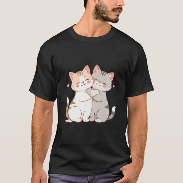 T-shirt Cute Best Friend Kittens Hugging Love Art ✨🐾💕 (Devant)