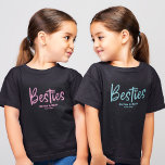 T-shirt Cute Besties BFF Best Friends Your Names Teal<br><div class="desc">Our custom 'Best Friends' T-shirt is perfect for celebrating your special bond with your best friend! The modern and trendy script will make this one-of-a-kind design stand out. Personalize it with your custom names and the year since your friendship began. Whether you're out on the town or lounging at home,...</div>