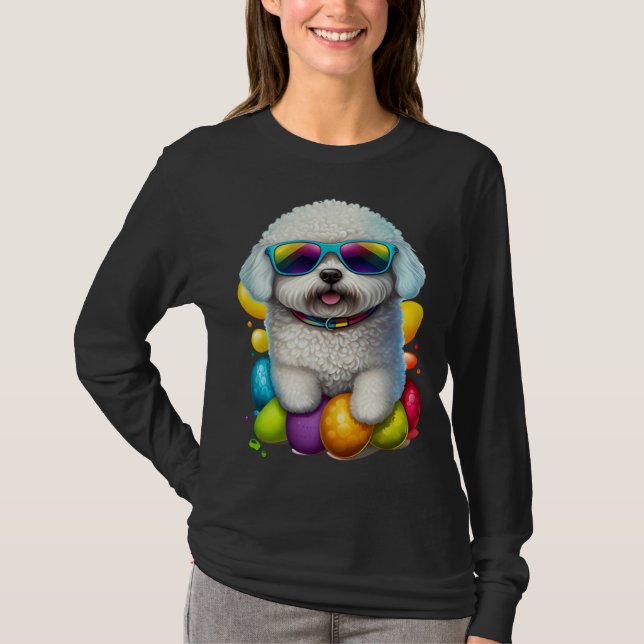 T-shirt Cute Bichon Frise Easter Eggs Dog Costume Womens M (Devant)
