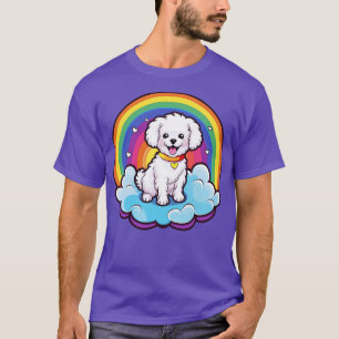 T-shirt Cute Bichon Frise Rainbow Cloud Kawaii Chien Happy