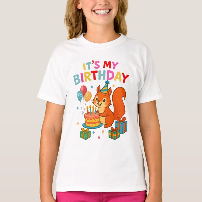 T-shirt Cute Birthday Squirrel Celebration Party Design (Devant)