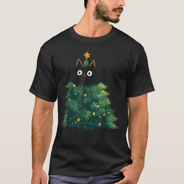 T-shirt Cute Black Cat Christmas Tree Funny Kitten Lover X (Devant)