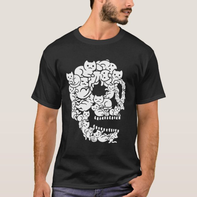 T-shirt Cute Black Cat Crâne Kitty Skeleton Scary Hallowee (Devant)