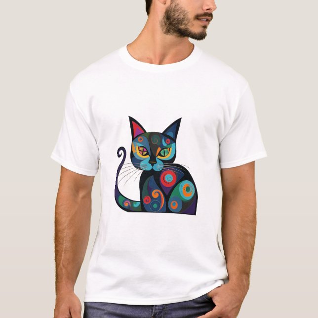 T-shirt cute black cat design  (Devant)