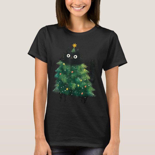 T-shirt Cute Black Cat In Christmas Tree Cat Lover Holiday (Devant)
