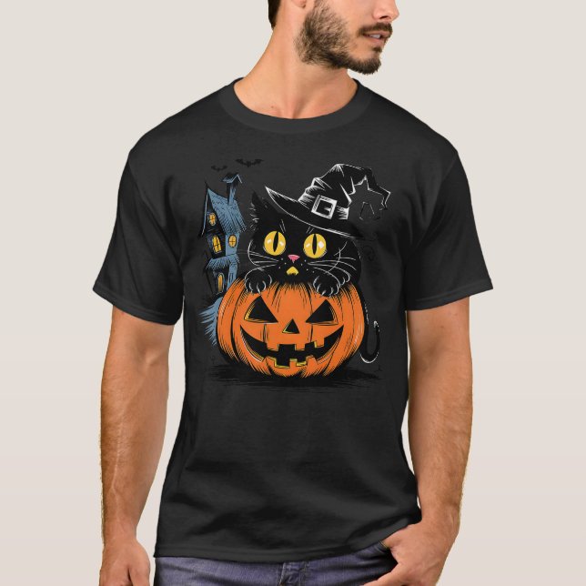 T-shirt cute Black Cat pumpkin for halloween and thanksgiv (Devant)