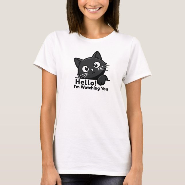 T-shirt Cute Black Cat Shirt - Im Watching you (Devant)