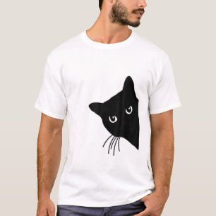 T-shirt Cute Black Cat Spy Jeter Un Coup D'Oeil Autour Du