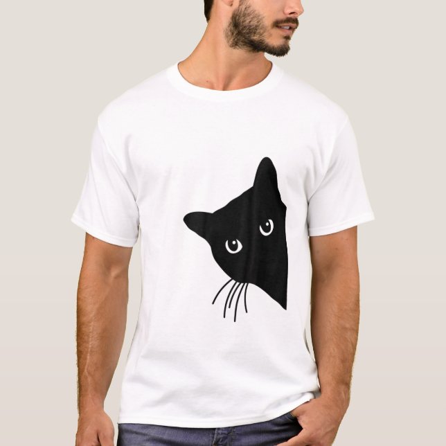 T-shirt Cute Black Cat Spy Jeter Un Coup D'Oeil Autour Du  (Devant)