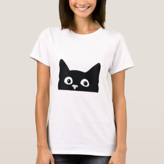 T-shirt Cute Black Cat Spy Peeking autour du coin Kitte Ki
