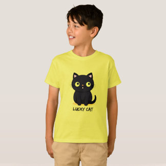 T-shirt Cute Black Cat with Big Eyes