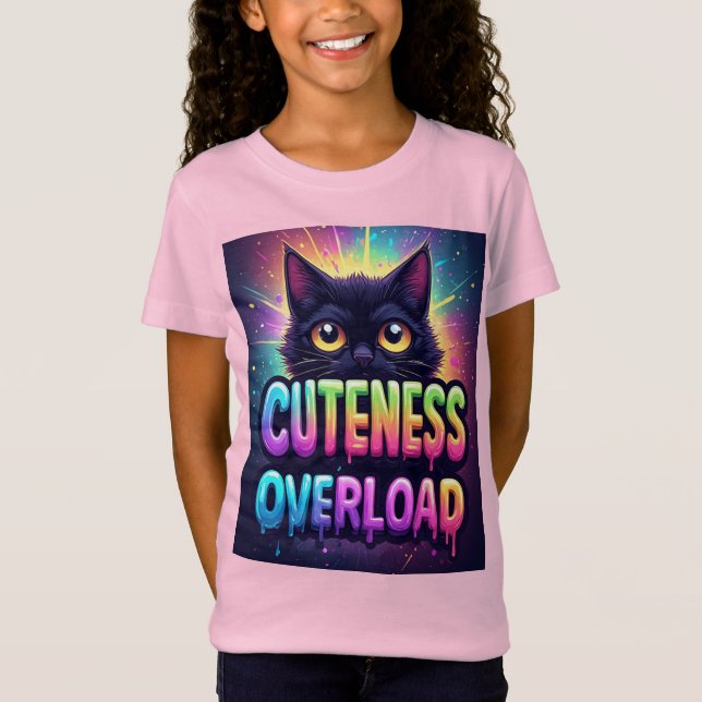 T-Shirt Cute Black Cat With Big Yellow Eyes (Devant)