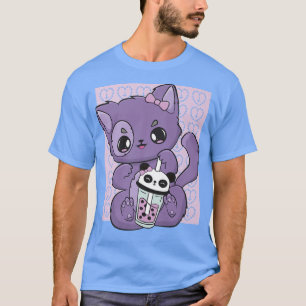 T-shirt Cute Black Cat With Boba Milk Yami Kawaii And Past