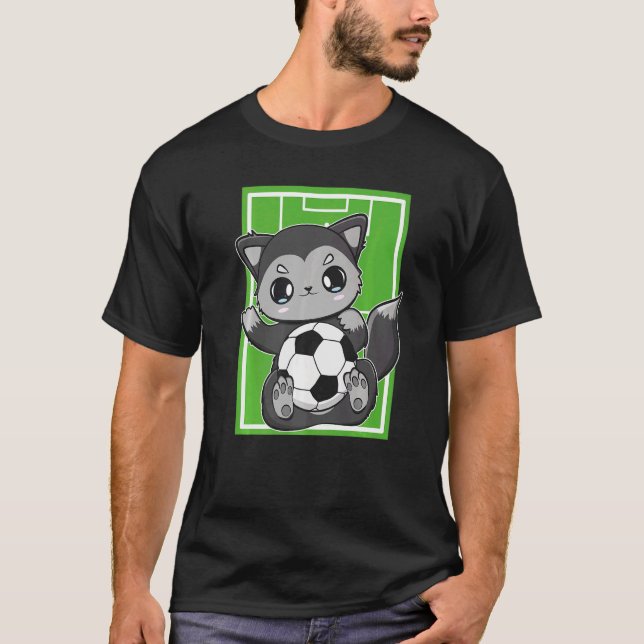T-shirt Cute Black Fox With Soccer Plays Football Team Spo (Devant)