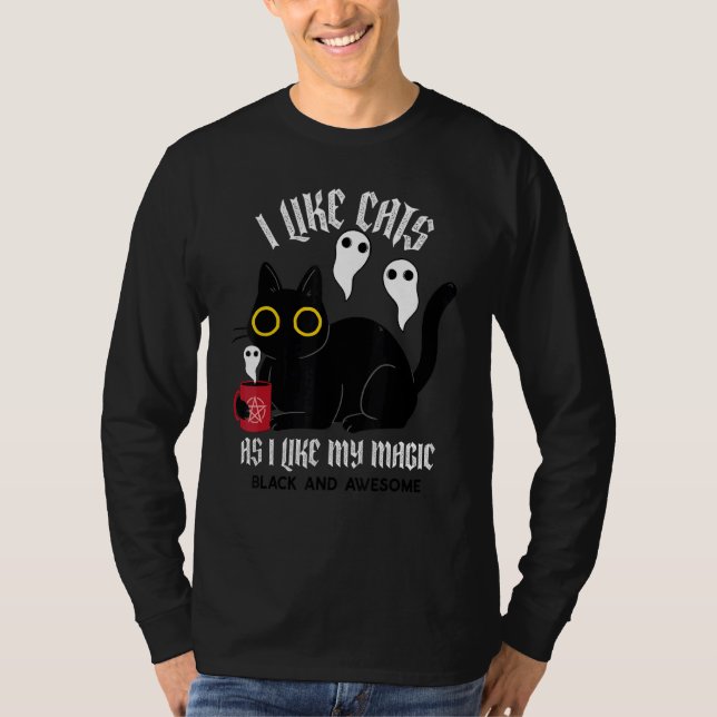 T-shirt Cute Black Kitty Witchy Avec Fantômes Black Magic (Devant)