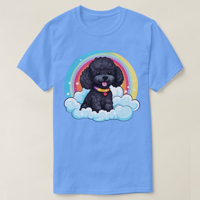 T-shirt Cute Black Poodle Rainbow Cloud Chien Chien Chien  (Design devant)