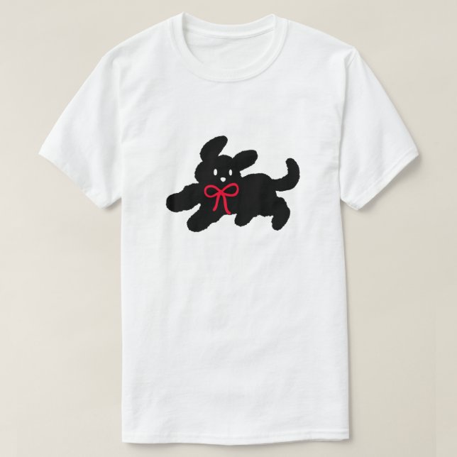 T-shirt Cute Black Puppy with Red Bow Coquette Aesthetic (Design devant)