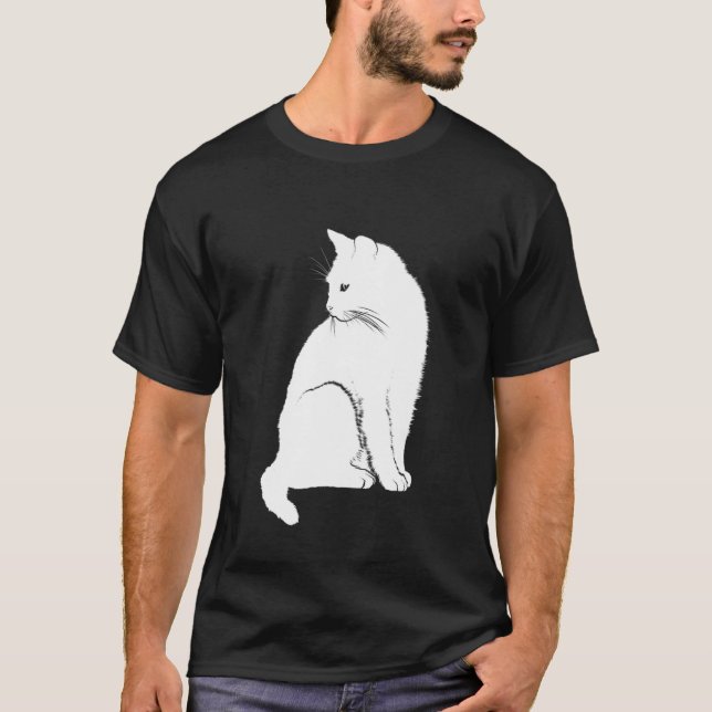 T-shirt Cute Blanc Chat Kitten Graphique (Devant)