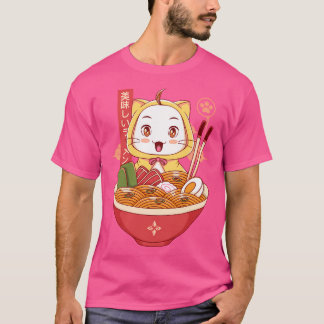 T-shirt Cute blanc chat Ramen