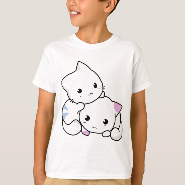 T-shirt Cute blanc chatons animés (Devant)