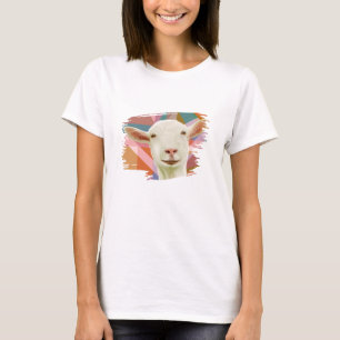 T-shirt Cute Blanc Visage de chèvre coloré géométrique