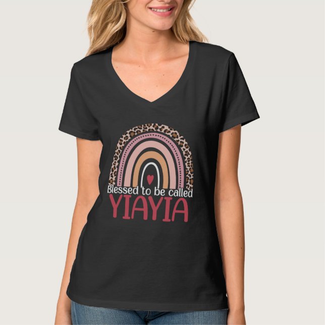 T-shirt Cute Blessed To Be Called Yiayia Rainbow Leopard M (Devant)