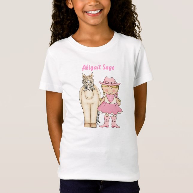 T-Shirt Cute Blond Cowgirl et Horse Western personnalisé (Devant)