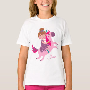 T-shirt Cute Blondie Haired Girl équitation sur une licorn