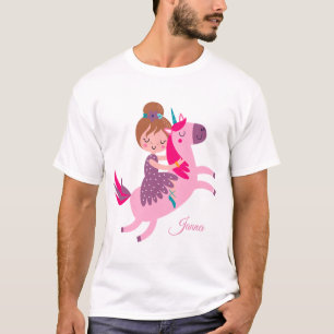 T-shirt Cute Blondie Haired Girl équitation sur une licorn