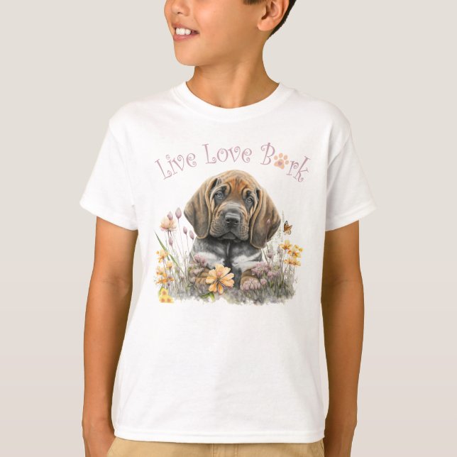 T-shirt Cute Bloodhound Chien Floral (Devant)