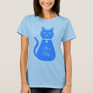 T-shirt Cute Blue Baby Boy Chat Personnalisé Genre Reveill