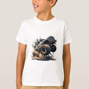 T-shirt Cute Blue Brown Big Race Monster Truck Kids