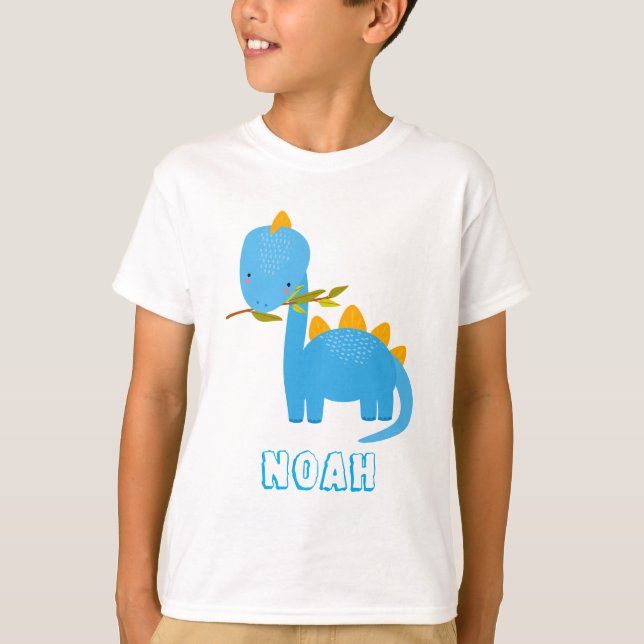 T-shirt Cute Blue Dinosaures Nom Personnalisé Garçons T-Sh (Devant)