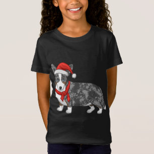 T-Shirt Cute Blue Merle Cardigan Corgi Santa Hat