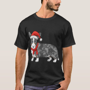 T-shirt Cute Blue Merle Cardigan Corgi Santa Hat