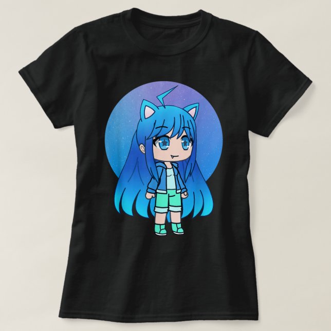 T-shirt Cute Blue Neko Girl | Kawaii Anime Chibi Art (Design devant)