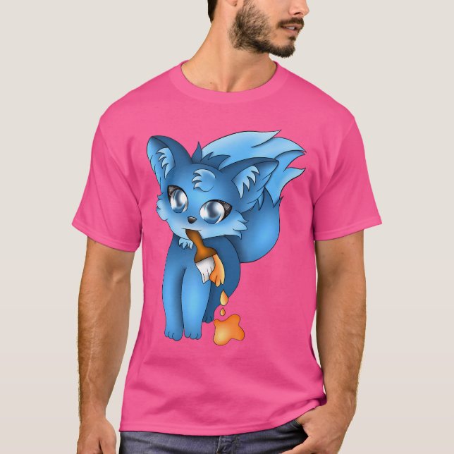 T-shirt Cute Blue Peinture Fox s Animaux (Devant)