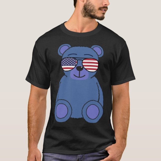 T-shirt Cute Blue Teddy Bear Sunglasses 4th of July Men Wo (Devant)