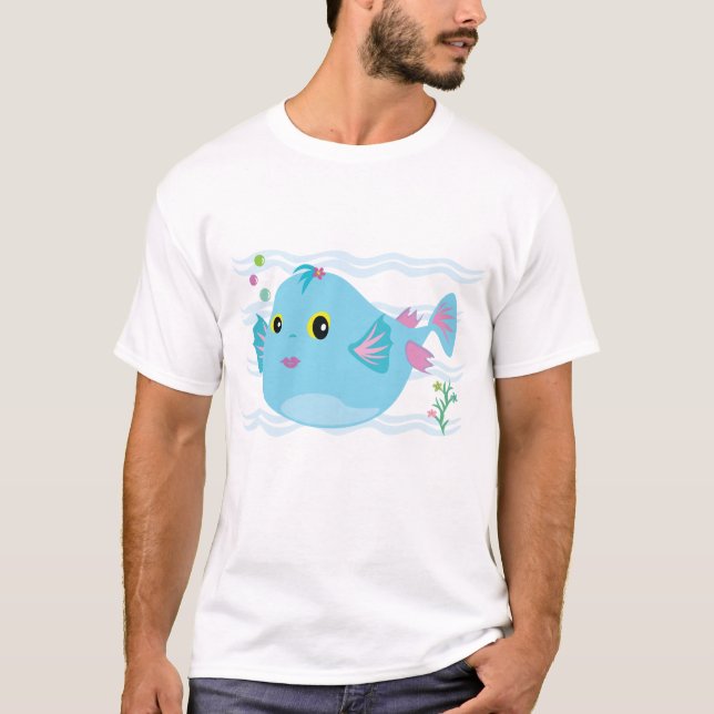 T-shirt Cute Blue Tropical Fish Pink Fins (Devant)