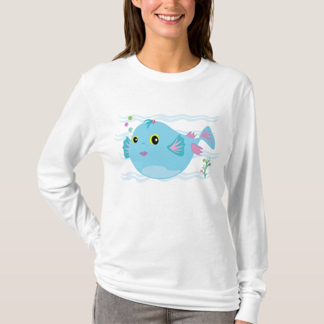 T-shirt Cute Blue Tropical Fish Pink Fins (Devant)
